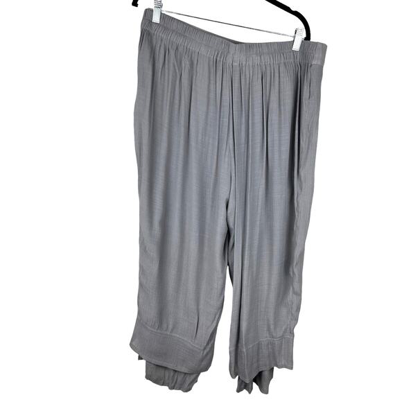 Coldwater Creek Silvery Gray Capris Double Ruffle Hem Elastic Waist Size L EUC - Picture 1 of 4